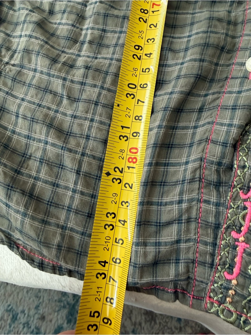 Johnny Was 3 J Olive Plaid Dress with Embroidery Size Small E04 - Picture 8 of 11